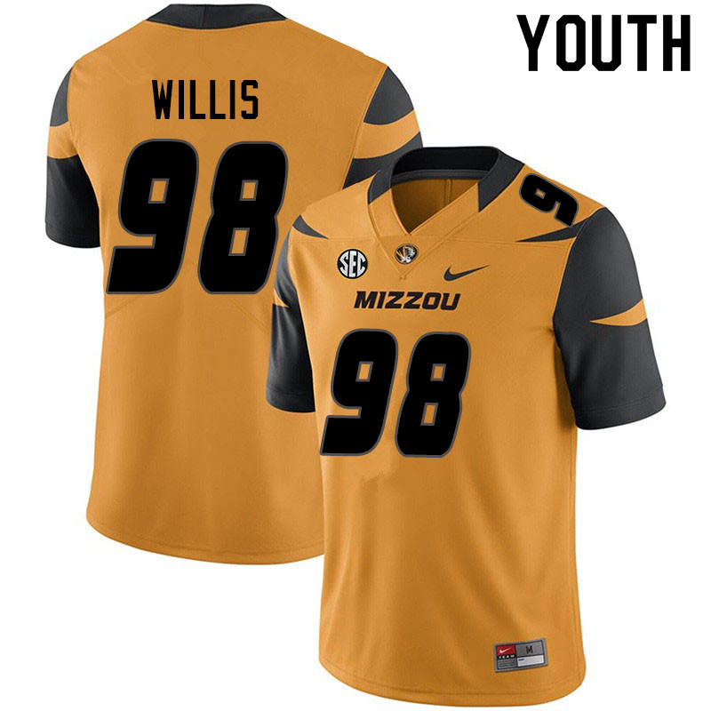 Youth #98 Keion Willis Missouri Tigers College Football Jerseys Sale-Yellow - Click Image to Close